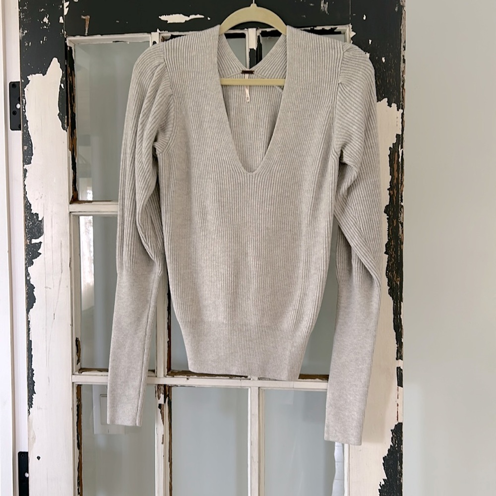 Free people fuzzy sweater with puff sleeves